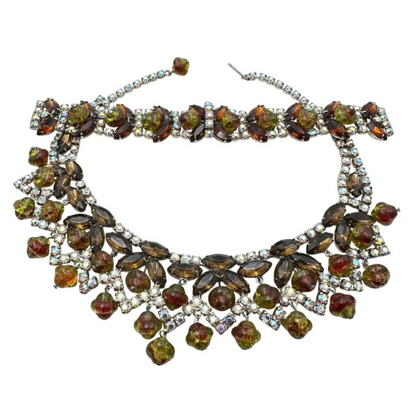 Vintage Juliana Necklace Bracelet Set Glass Rhinestone Gold Tone Saucer Beads - Picture 1 of 11